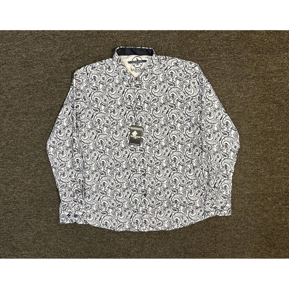 Barabas Shirt Men's Large White Black Paisley Long Sleeve Button Up 100% Cotton